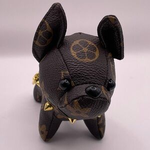 Designer-Inspired Brown Monogram Dog Charm Keychain